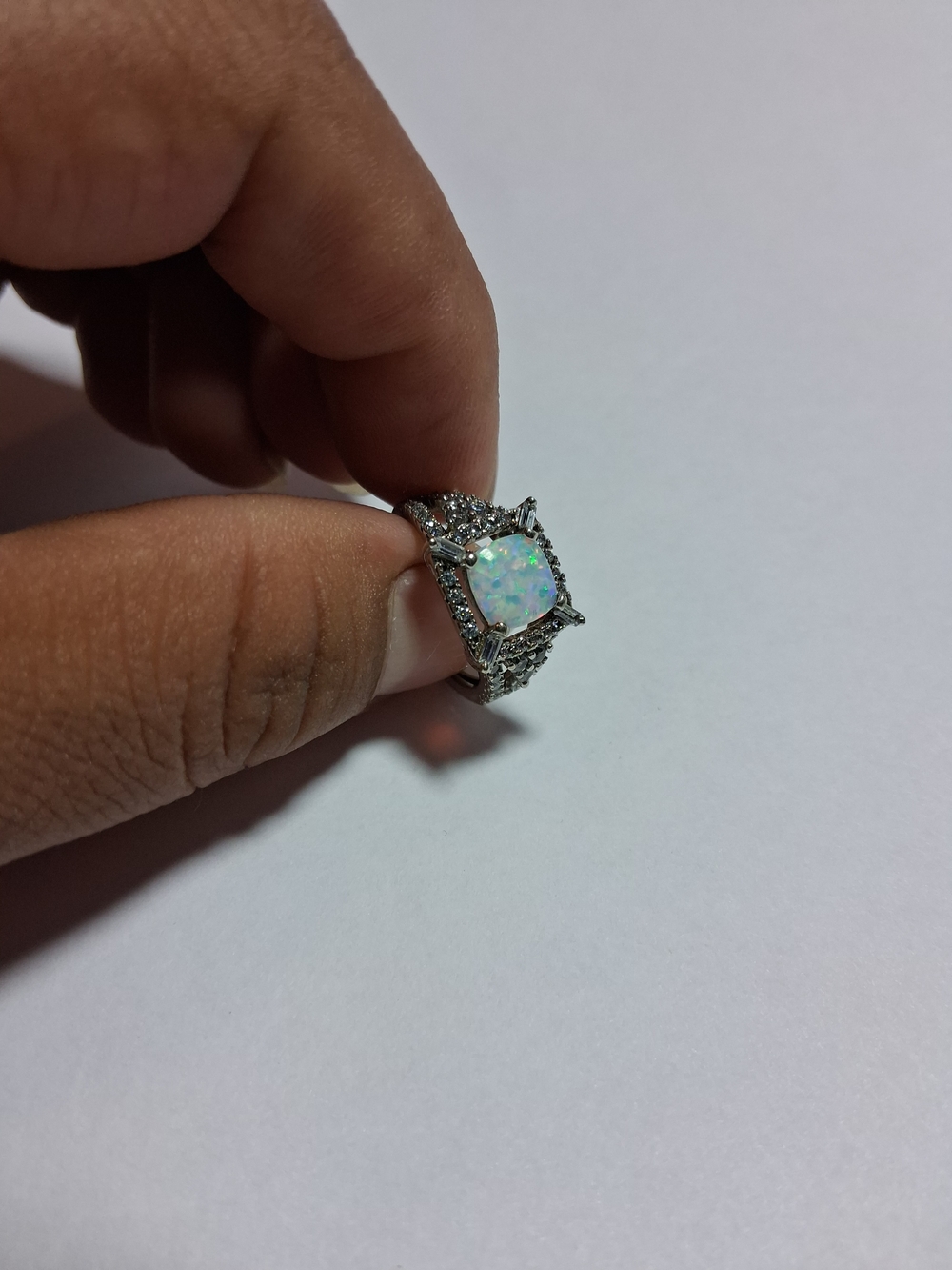 Sterling Silver Opal Halo Ring - White Opal Accent